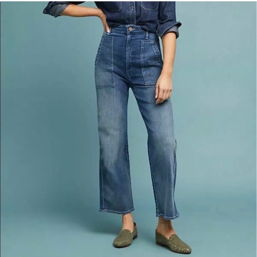 MOTHER DENIM THE PATCH POCKET GREASER JEANS Cropped Wide Leg